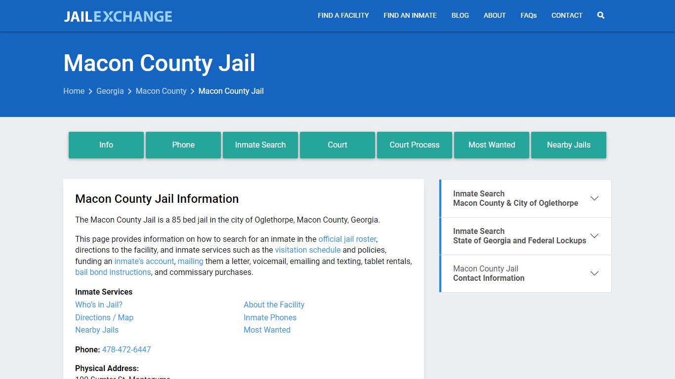Macon County Jail, GA Inmate Search, Information